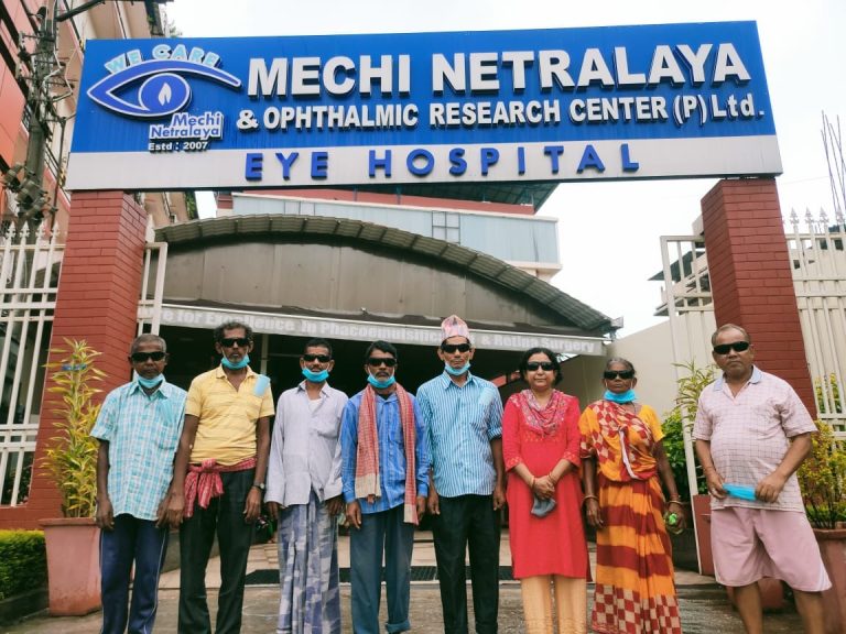 Group of people standing outside Mechi Netralaya Eye Hospital