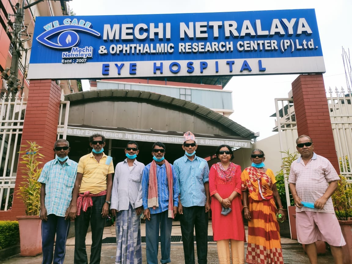 Group of people standing outside Mechi Netralaya Eye Hospital